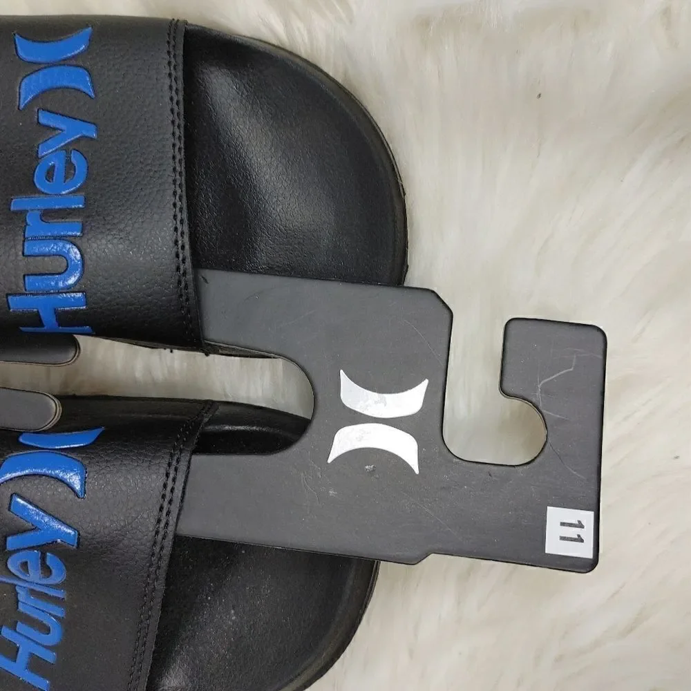 Hurley Slides One and Only Beach Sandals Flip Flops Black / Blue  Women's Sz 11